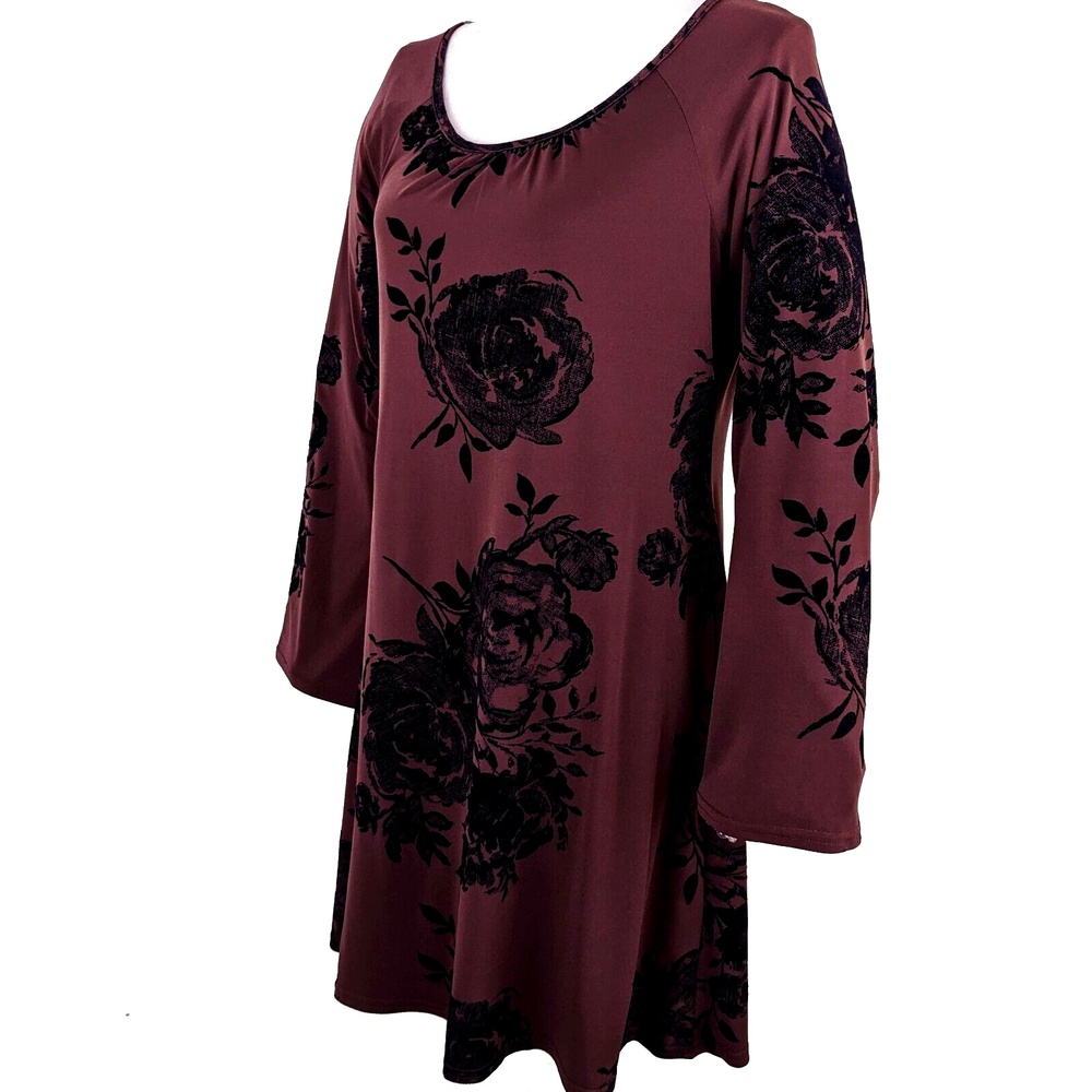 Uncle Frank Burgundy Size SM Velvet Flocked Floral Pullover Knit Dress
